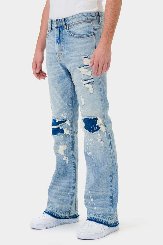 Knee Destroyed Slim Flare Denim