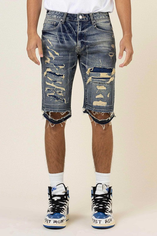 Boro Stitch Heavy Rip 7 Repair Denim Shorts