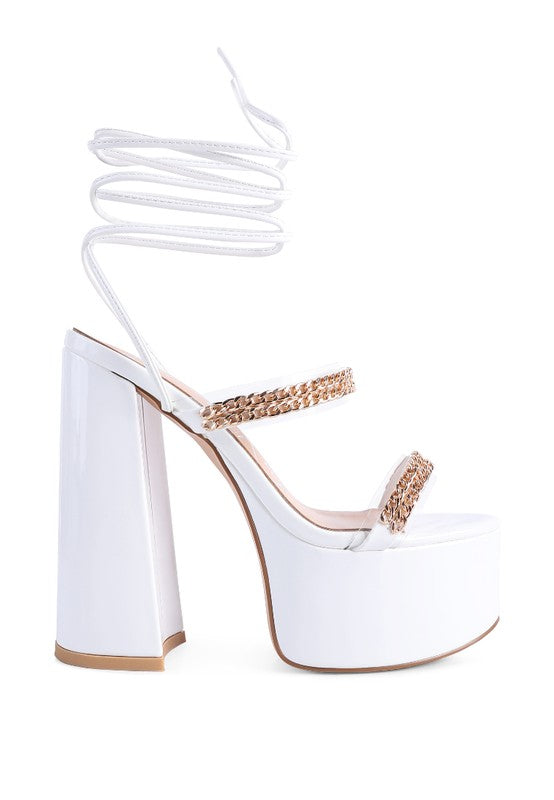 INDULGENCE Metal CHAIN LACE UP CHUNKY SANDALS