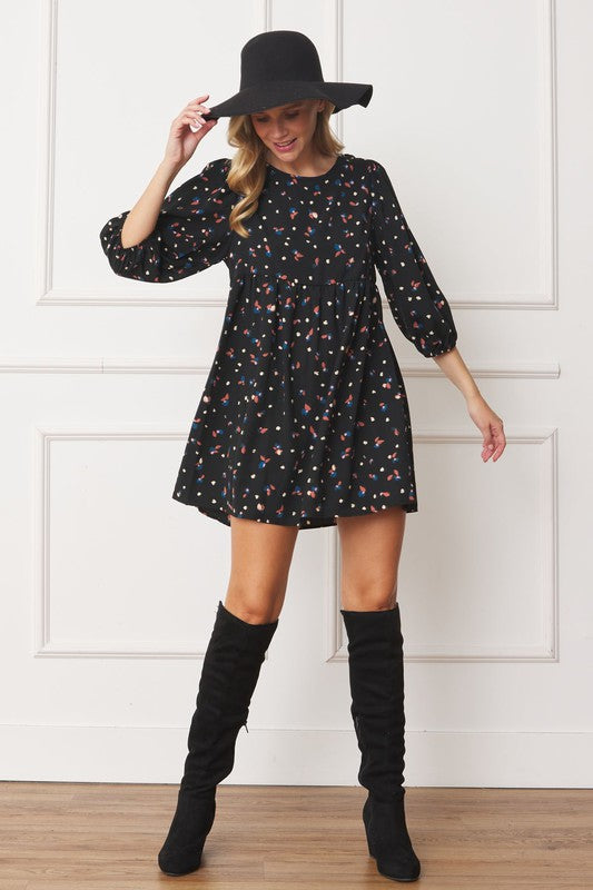 Plus Abstract Polka Dot Bishop Sleeve Mini Dress